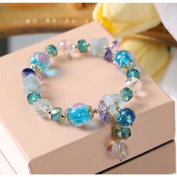 Blue Swarovski Beaded Bracelet With Charms - Picture 2 of 4